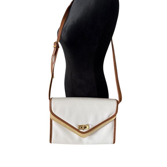 Vintage Capezio White & Tan Envelope Shoulder Bag - Picture 5 of 9